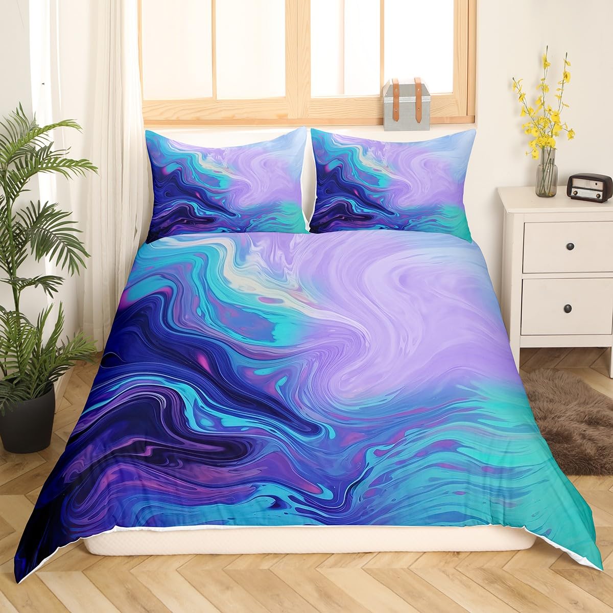 richhome Marble Printed Comforter Cover For Girls Teens Abstract Art Women Men Decorative Modern Bright Bedding Set Purple Teal King - Image 3