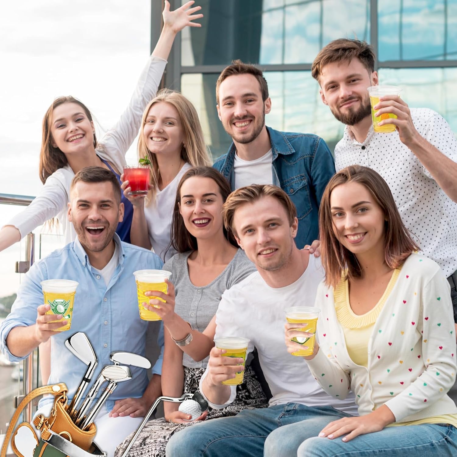 GuassLee 50 Pack Golf Ball Party Cups - 12oz Clear Plastic Drinking Cups, Green Disposable Masters Golf Birthday Bachelor Party Decorations Supplies - Image 7