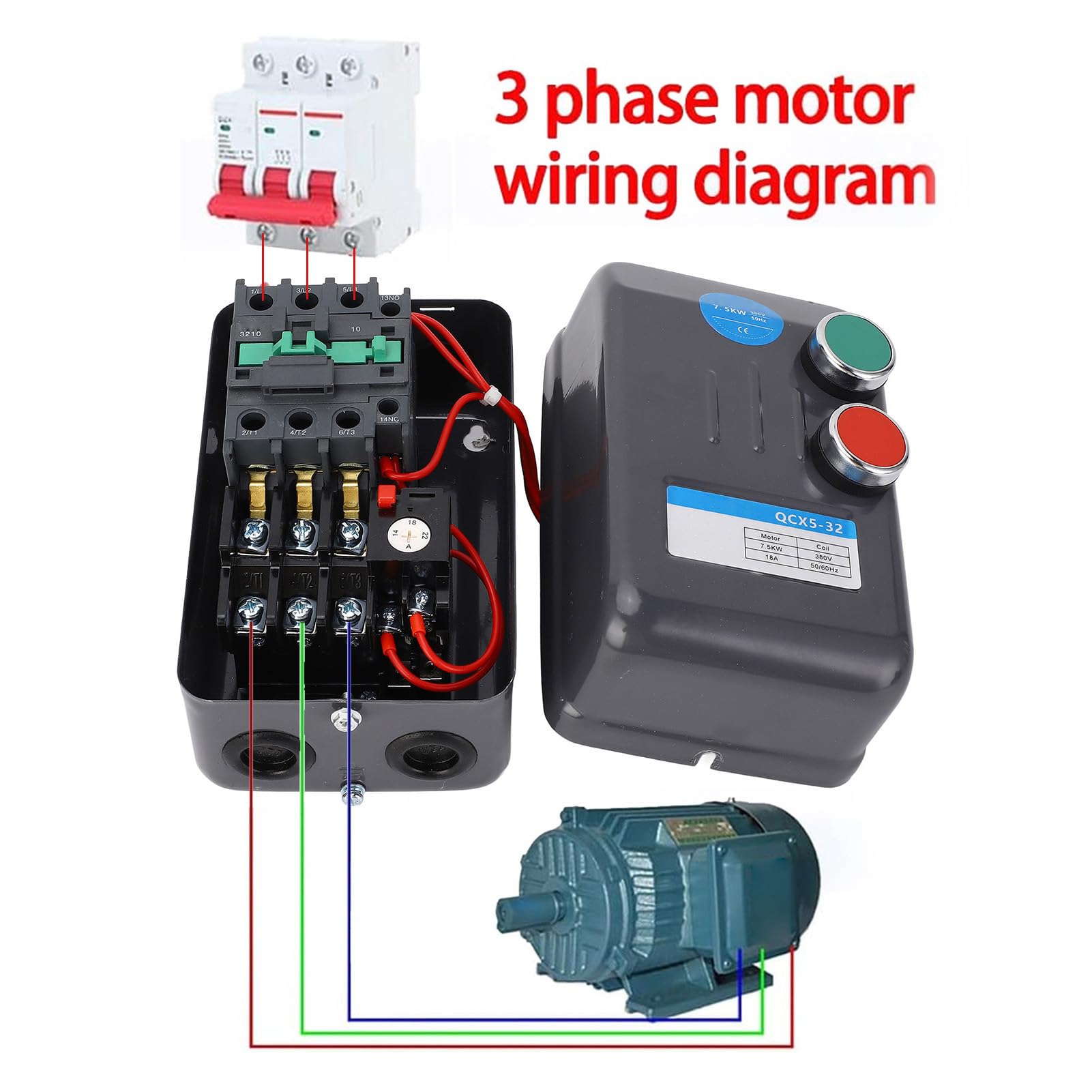 Hidyliu Control Magnético del Motor de Arranque, Duradero, 7,5 KW, Trifásico, 380 V, Nominal 14-22 A, para Uso Global en Compresores de Aire