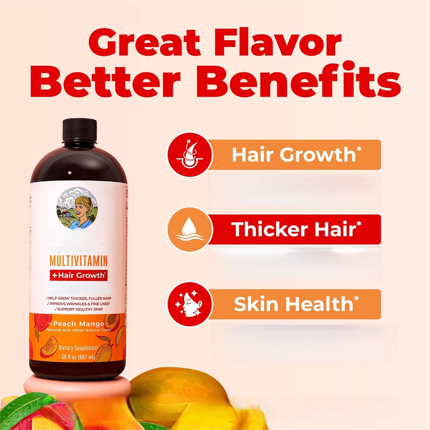 Multivitamina líquida + crecimiento del cabello para ayudar a las mujeres a espesar el cabello y reducir las arrugas faciales