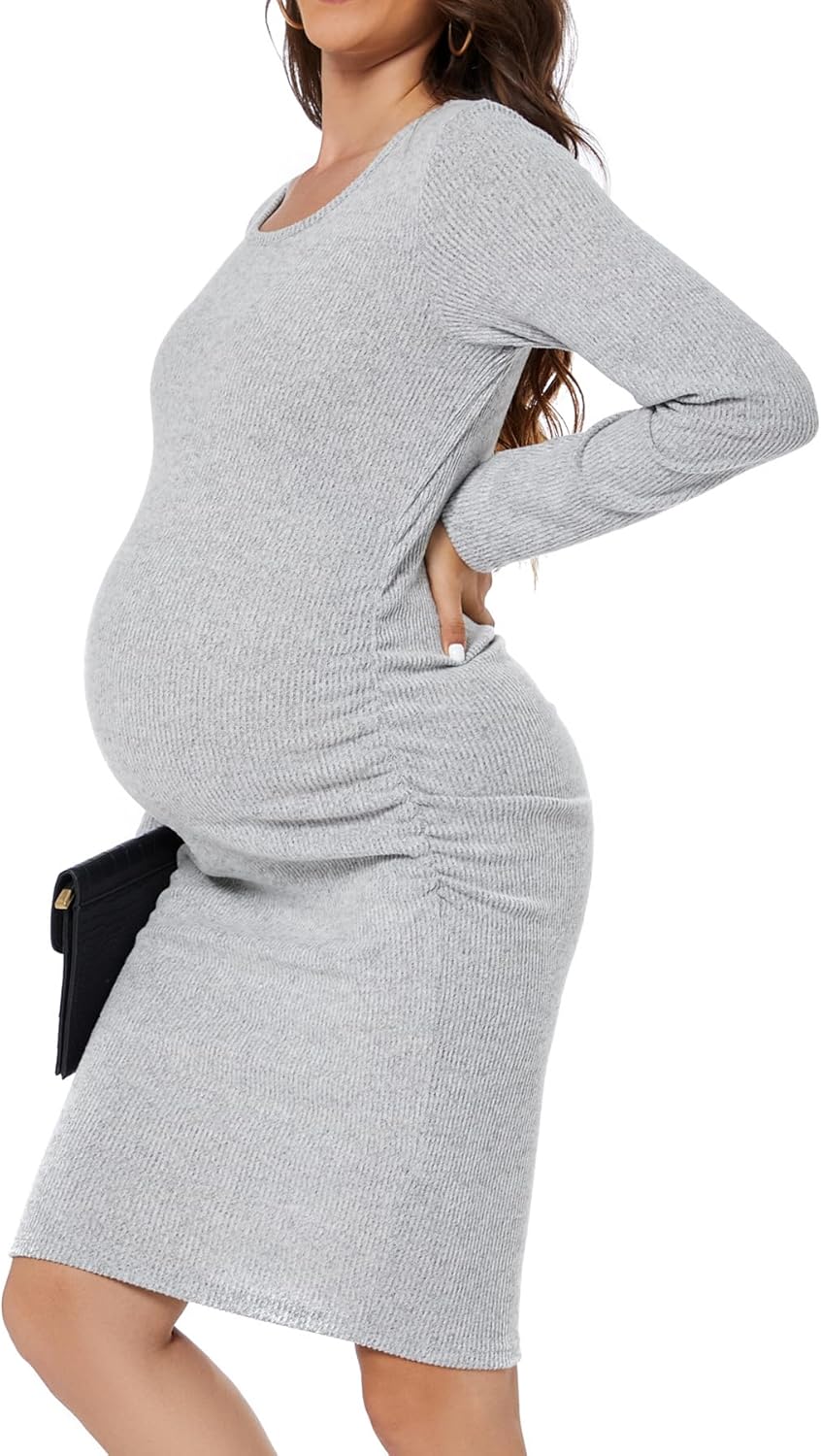 Smallshow Women's Knit Maternity Dress Long Sleeve Pregnancy Clothes - Image 4
