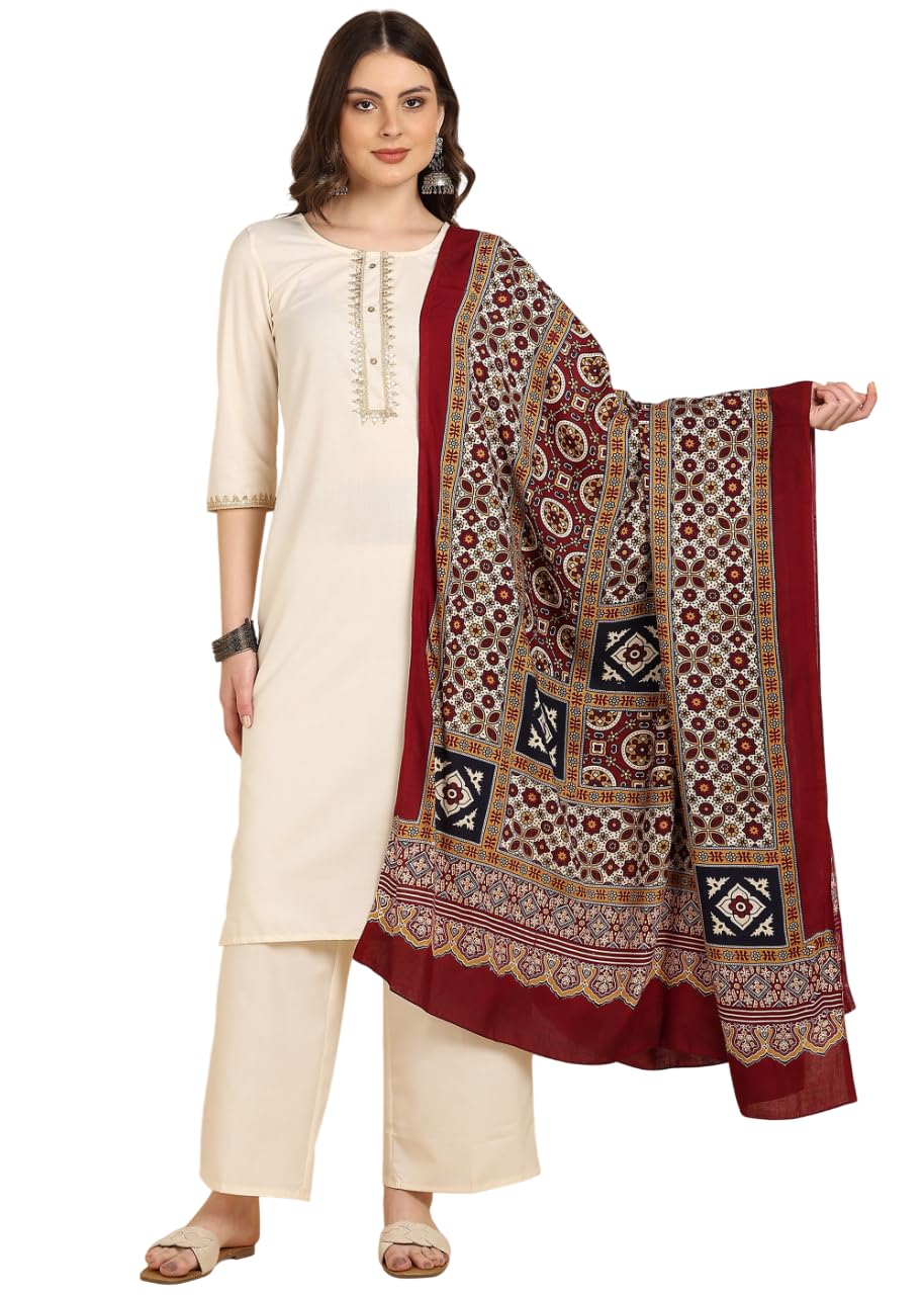 Ajrak Print Rayon Dupatta for Women (Maroon)-image-35