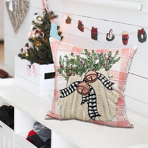 Miniatura 4 de Juego de 4 fundas de almohada de Navidad de 20 x 20 pulgadas, juego de 4 fundas de almohada navideñas a cuadros de búfalo para vacaciones de