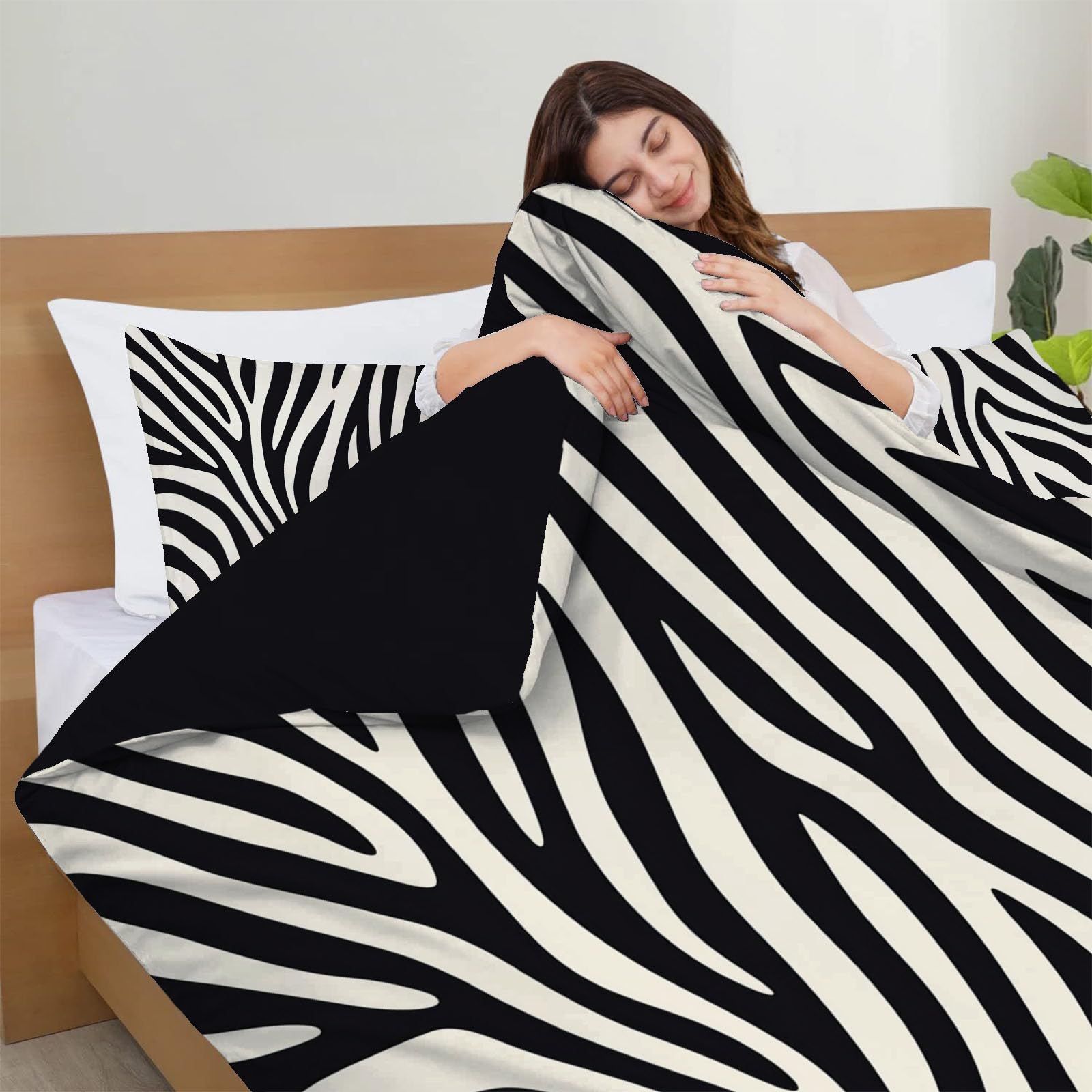 Juego de Ropa de Cama de 3 Piezas,Microfibra Rayas de Cebra y Sencillo Cebra de Animales Salvajes Juego de Fundas Edredón con 1 Funda Nórdica + 2 Funda de Almohada (Negro,Cama 135/150,220×240CM)