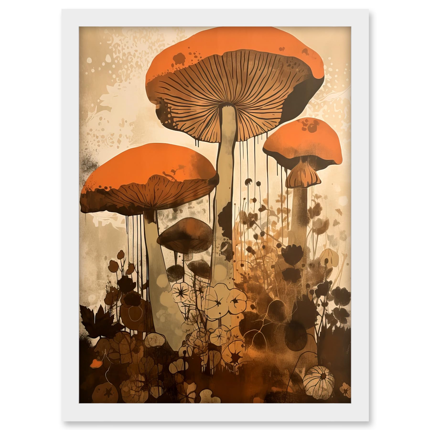 Artery8 Red Mushroom Fungi Earthy Pastel Colour Cottagecore Rustic Kitchen Decor Artwork Framed A3 Wall Art Print