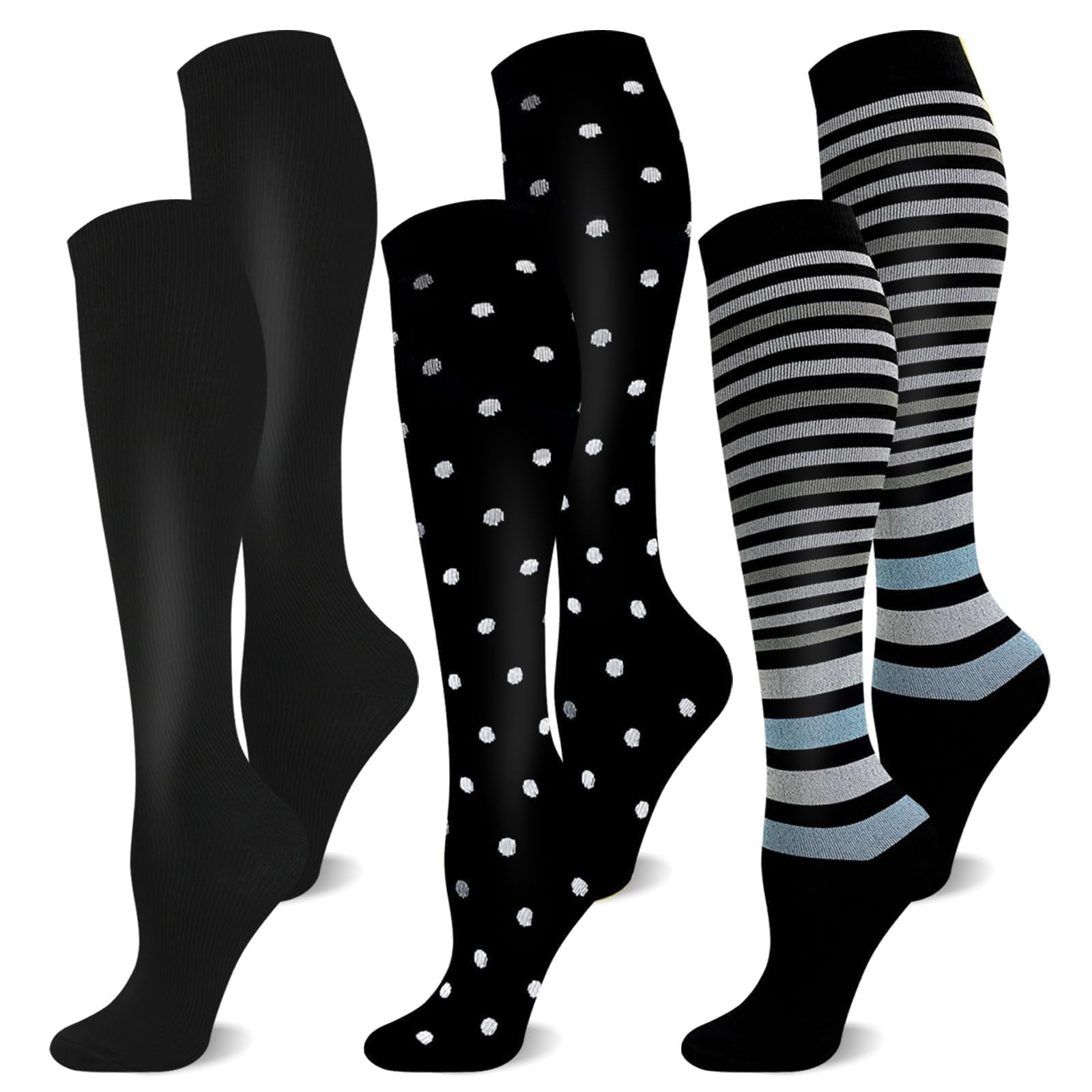 CAMPSNAIL 3 Paar Kompressionsstrümpfe Damen und Herren Stützstrümpfe | Kompressionssocken Kniestrümpfe,Compression Socks für Flug Sport Reisen Laufen Krankenschweste