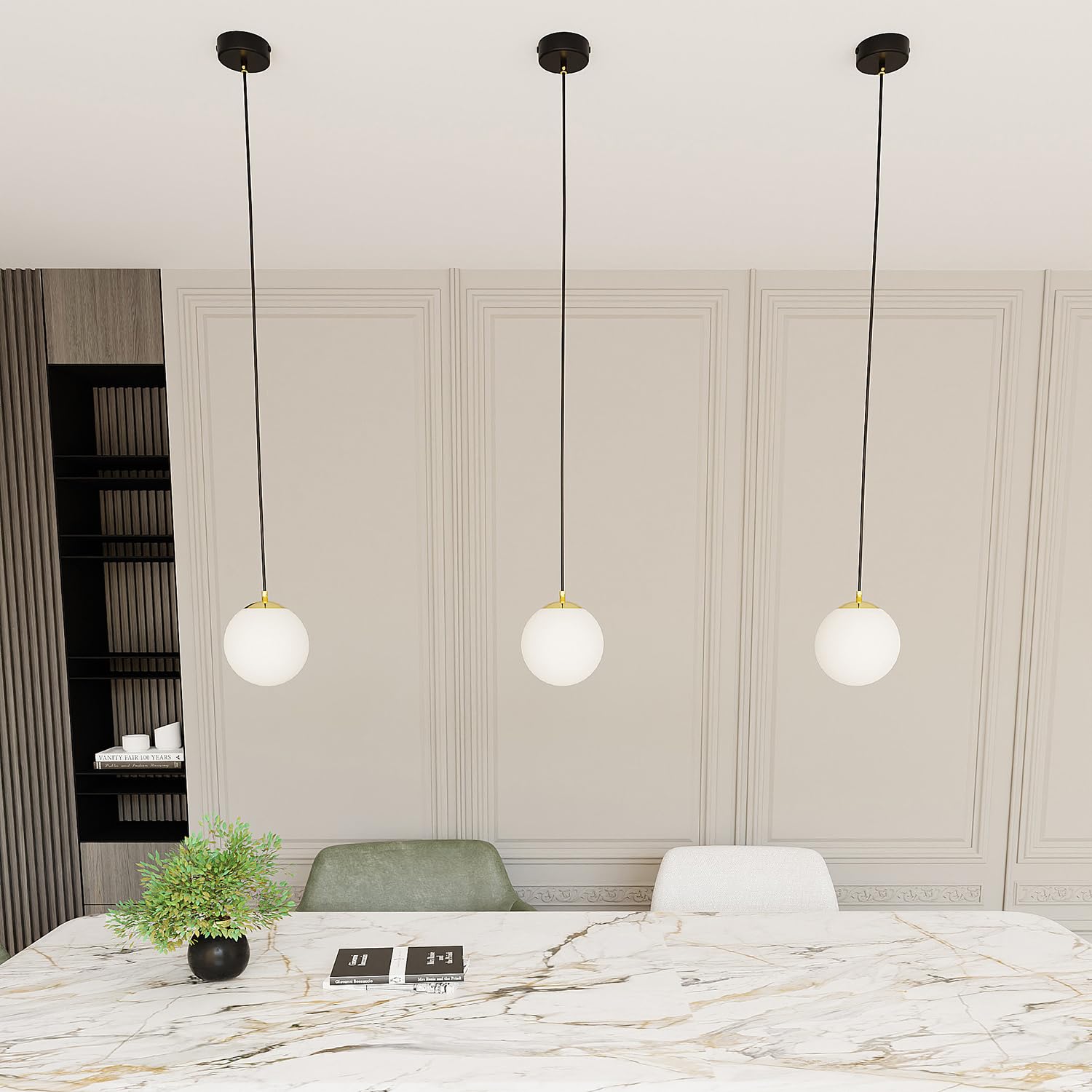 Sospensione Contemporanea 1 Luce In Acciaio Nero/Oro Sfera Vetro Bianco