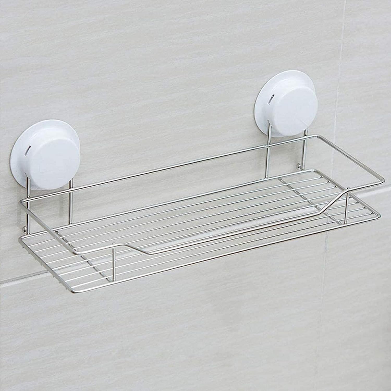 No Drilling Rectangle Bathroom Shelf Stainless Steel Storage Basket Strong Suction Cup Holder Wall Mounted Shower Caddy 1