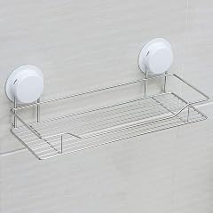 No Drilling Rectangle Bathroom Shelf Stainless Steel Storage Basket Strong Suction Cup Holder Wall Mounted Shower Caddy 1
