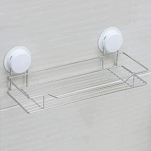 No Drilling Rectangle Bathroom Shelf Stainless Steel Storage Basket Strong Suction Cup Holder Wall Mounted Shower Caddy 1