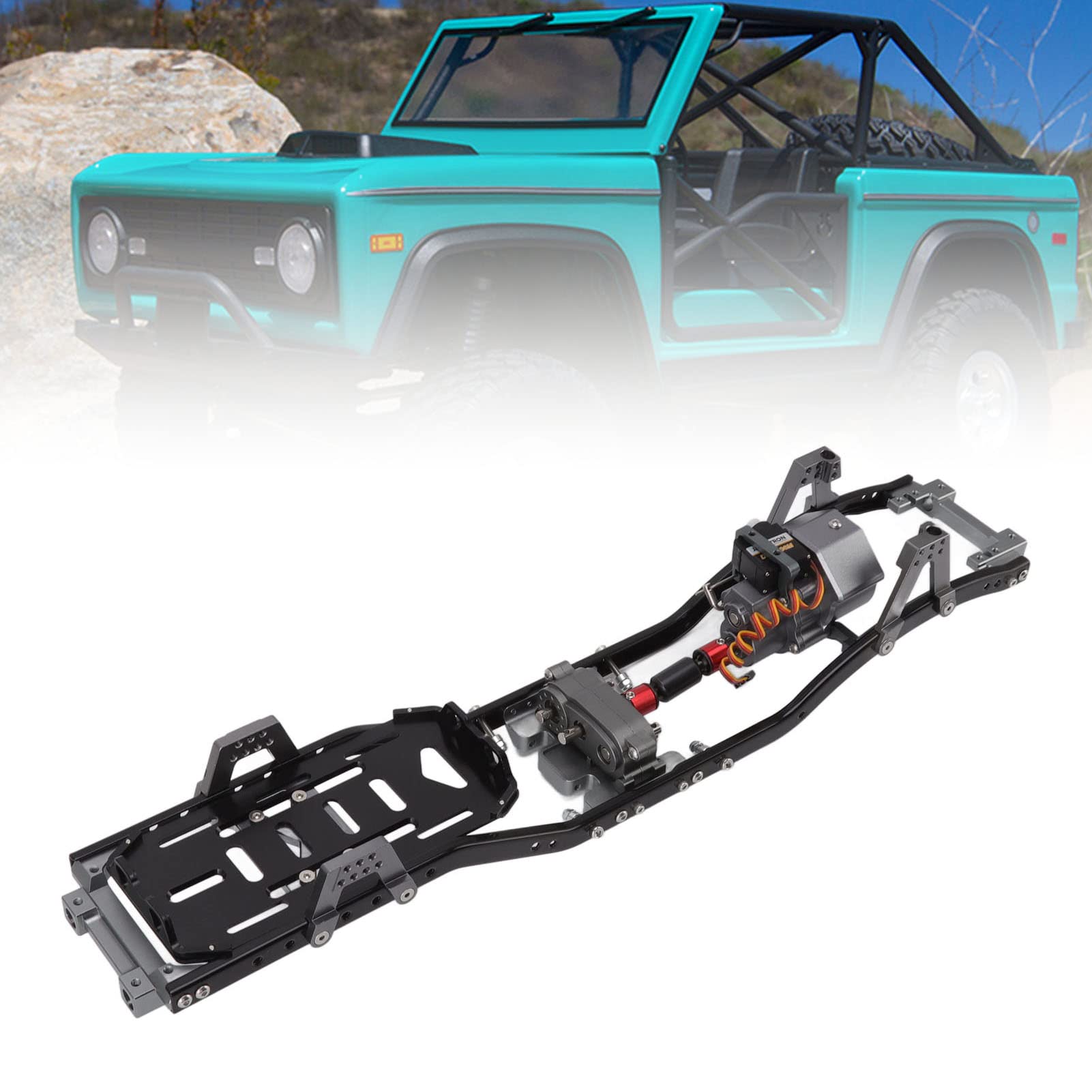 Metalowa obudowa RC Rozstaw osi 313 mm Tryb 2 prędkości 3-kanałowy nadajnik Rama RC ze stopu aluminium do samochodu Axial SCX10 1/10 RC (Ty Kolorze)