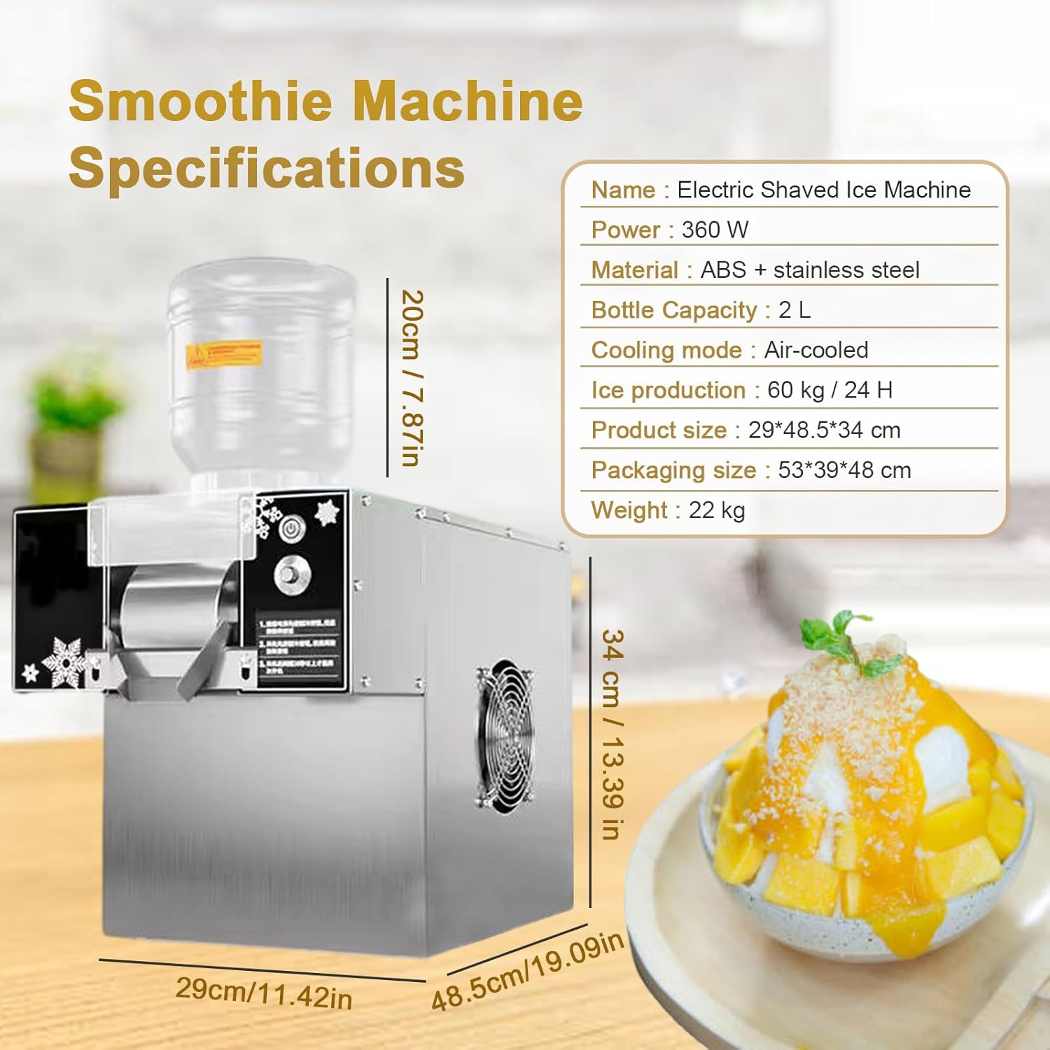 Home/Commercial Smoothie Shaved Ice Machine, Small Air-Cooled Snowflake Ice Maker, With Stainless Steel Roller+2 Feed Barrels, For Home, Parties, Food Truck, Restaurant, Milk Tea Shops