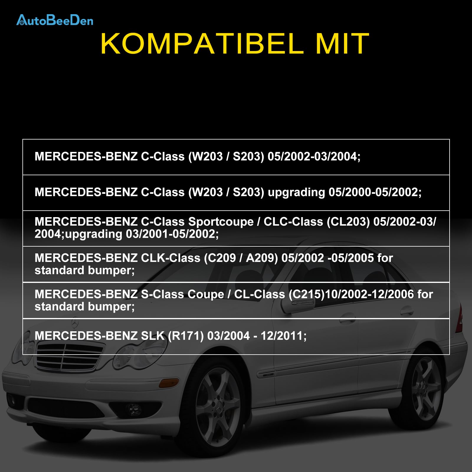 Luces antiniebla compatible con Mercedes Benz W203 S203 CL203 C209 A209 C215 R171, Clase C Sportcoupe CLC CLK S Coupe CL SLK, 05/2000-12/2011, 1 Par (Negro)