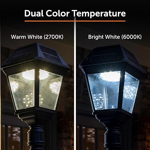 Miniatura 8 de Gama Sonic Imperial III - Lámpara de poste solar, aluminio y vidrio negros, lámpara para exteriores, temperatura de color dual de 300 lúmenes,