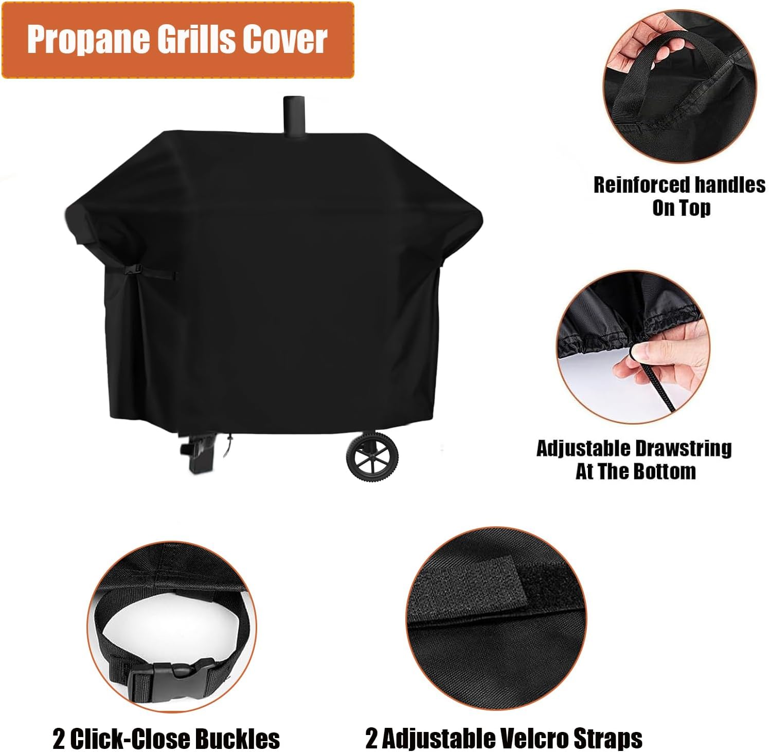 Grill Cover for Oklahoma Joe's Longhorn Combo Charcoal Gas Smokers & Grills - 24203004, Waterproof Outdoor Barbeque Smoker Covers - 36" D x 69" W x 50" H - Image 4