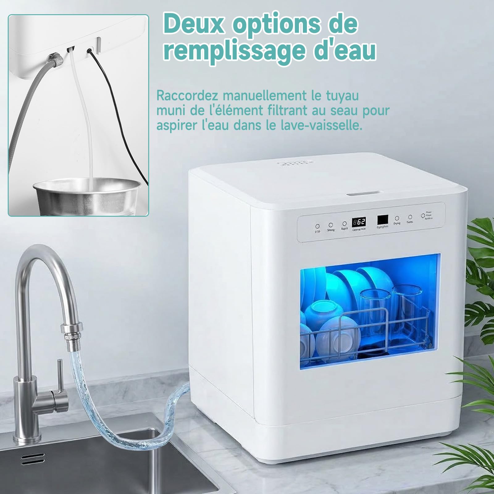 Mini lave-vaisselle 6 programmes 8 couverts 5 litres eau cuisine appartement