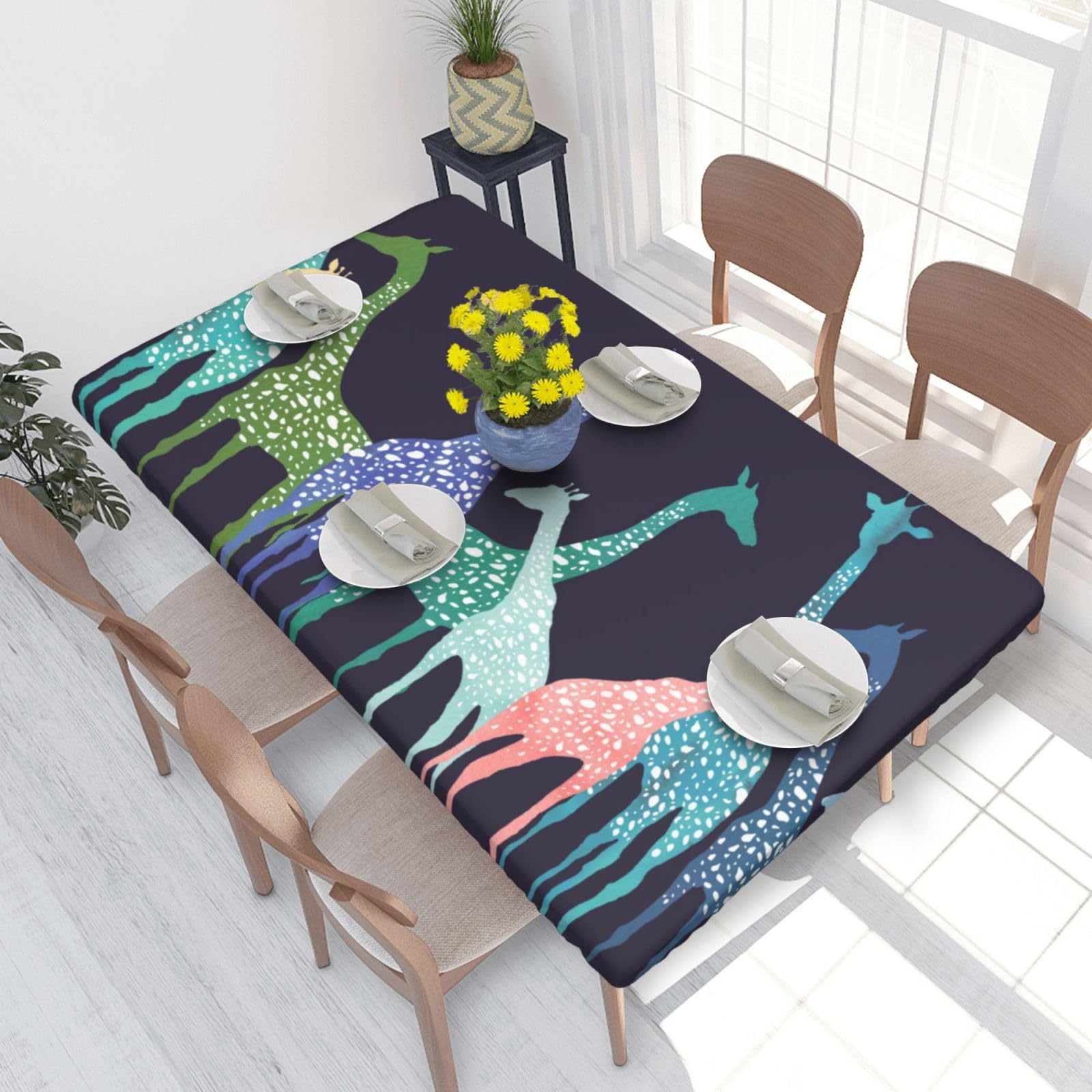 BNVSADC Colorful Giraffe Fans Lovers Printed 4FT Tablecloth 122x76 CM Polyester Kitchen Water Resistant Table Cloth Dining Table Decoration Table Covers