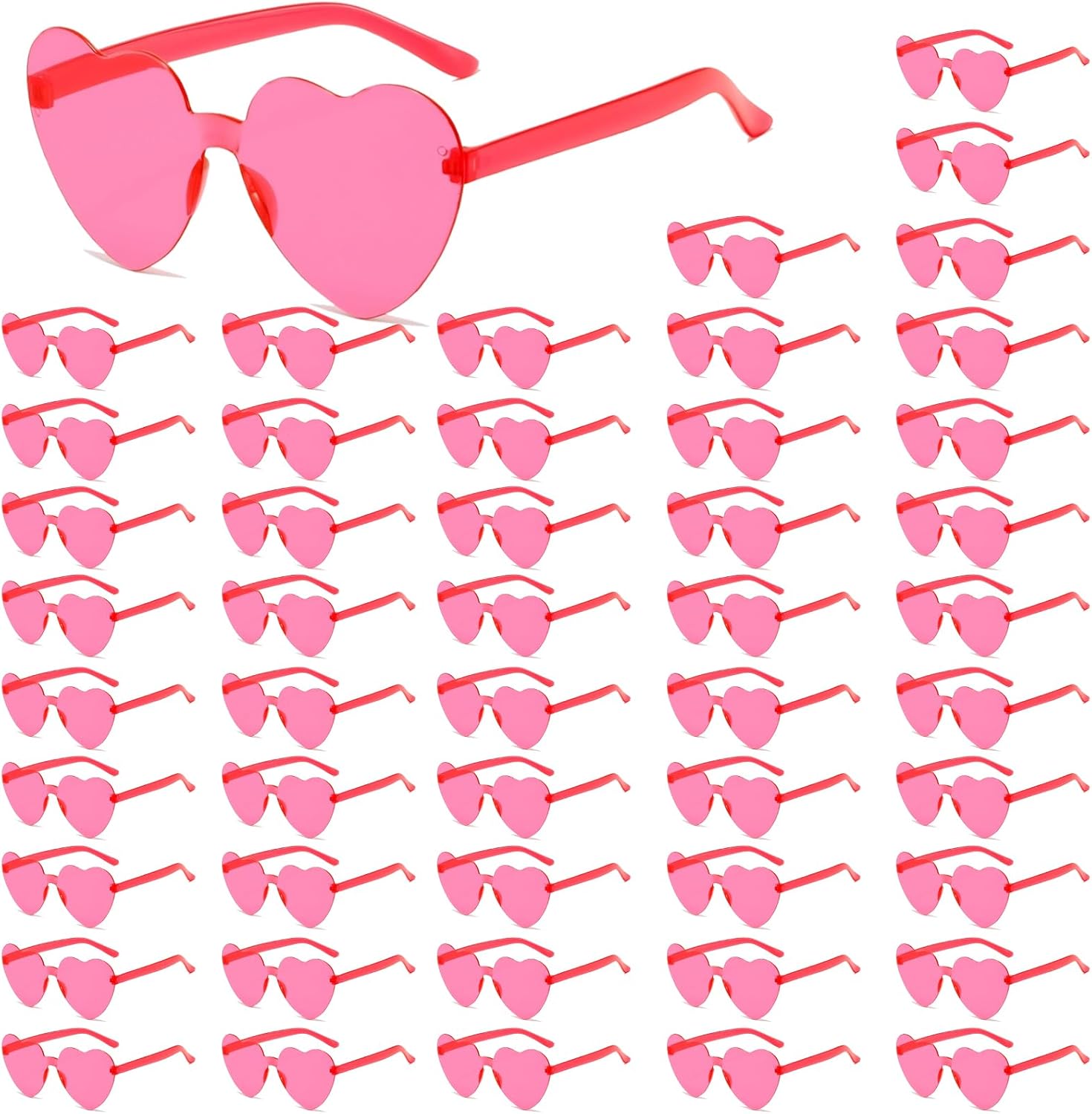 50/100 Pack Bulk Heart Sunglasses for Women Candy Transparent Rimless Pink Heart Shaped Bachelorette Glasses