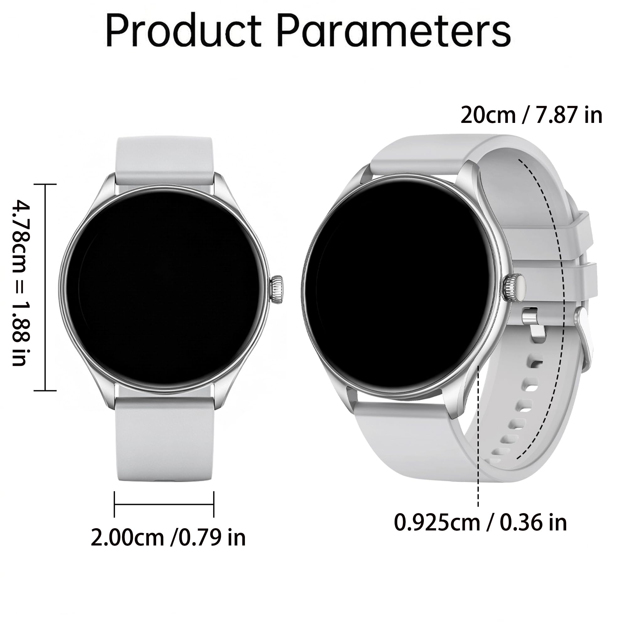 Montre Connectée Femme and Montre Homme avec Appels Bluetooth, Smartwatch Diamond avec 100+ Modes Sportifs/Fonction Féminine/Lecteur de Musique/Fréquence Cardiaque/Sommeil/ pour Android iOS (Argenté)