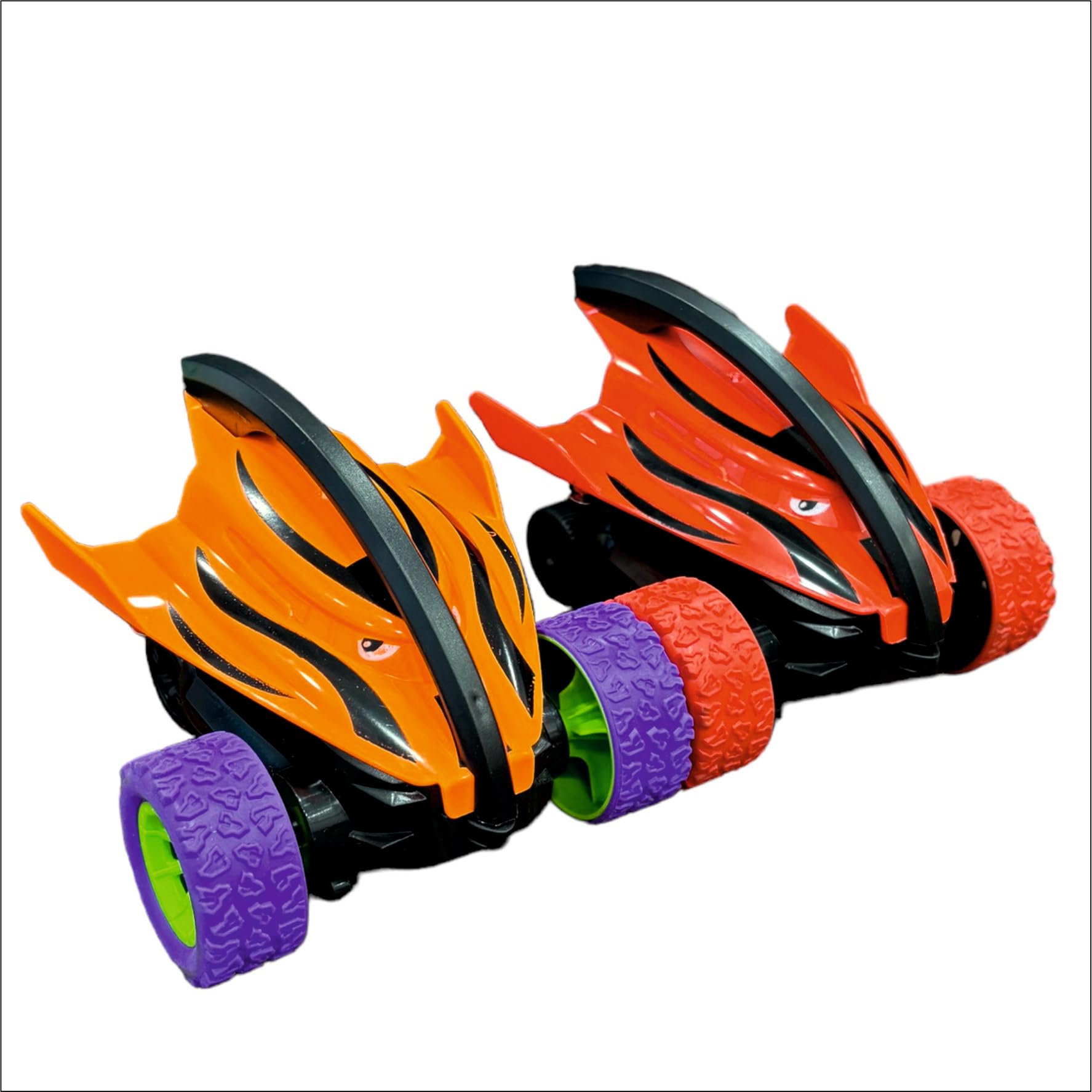 Monster Shark Truck - Friction Powered Cars - Gift for Kids, Boys, Girls - Monster Cars - 360 Degree Stunt Trucks (Orange&Red, Pack of 2)