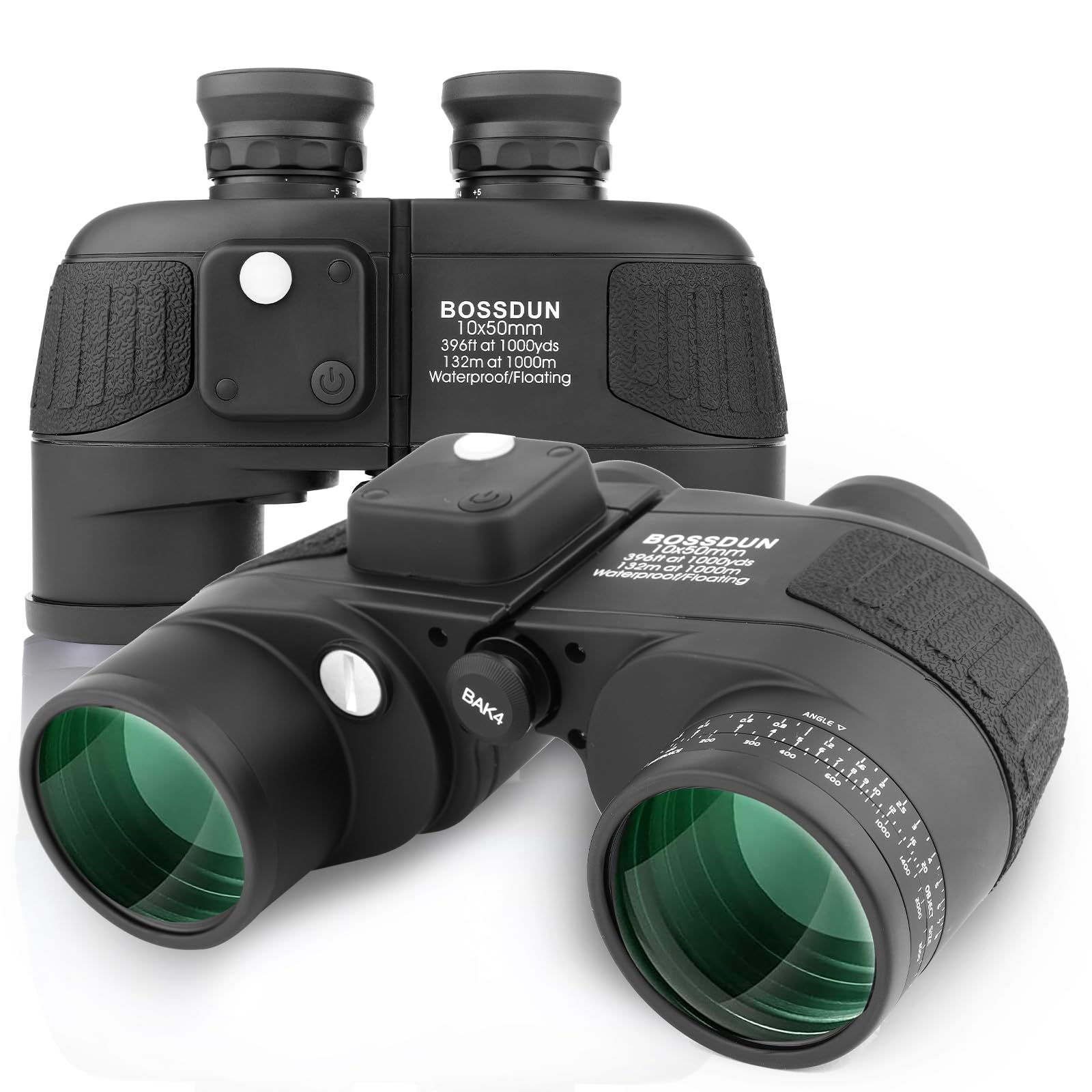 10x50 Binocolo Marino per Adulti, Binocoli Militare Impermeabile con Bussola Telemetro BAK4 Prisma Lente FMC Antiappannamento per la Navigazione Birdwatching Caccia (B)
