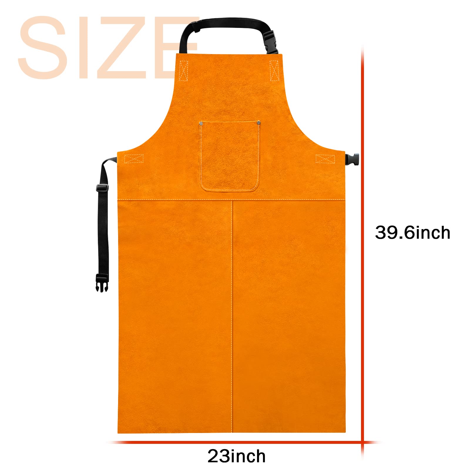 Delantal de trabajo de cuero vacuno resistente, resistente al calor y al fuego, para herrero, delantal de taller de carpintería para hombres y mujeres, 23 x 39 pulgadas, Marrón, talla única
