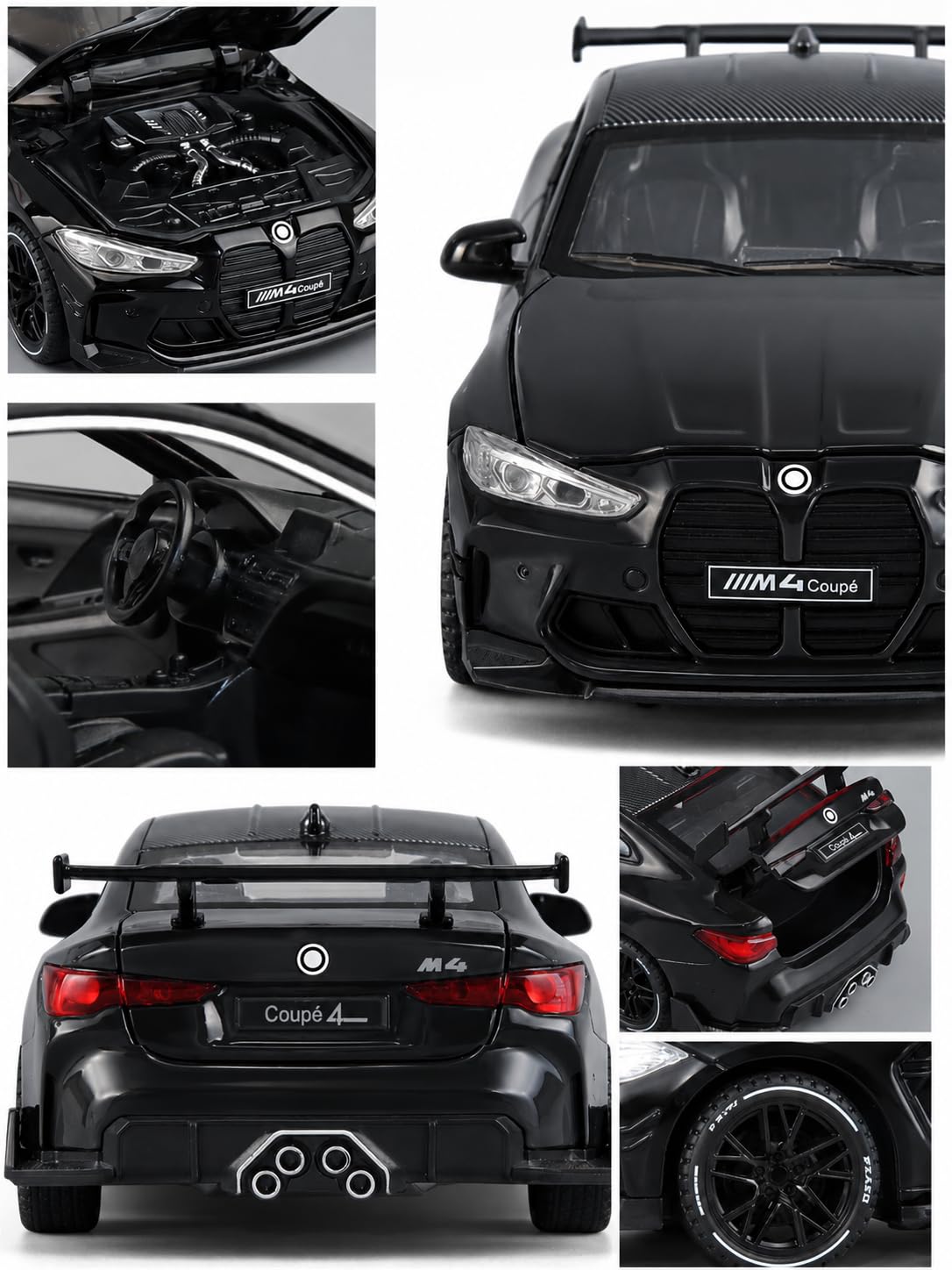 Invite 1:32 Diecast Model Alloy B-M-W M4 Metal Pull Back Car with Sound Light, Openable Doors, Toy Vehicles for Kids Gift, car for Kids [Black-Color] — Amazon image 4