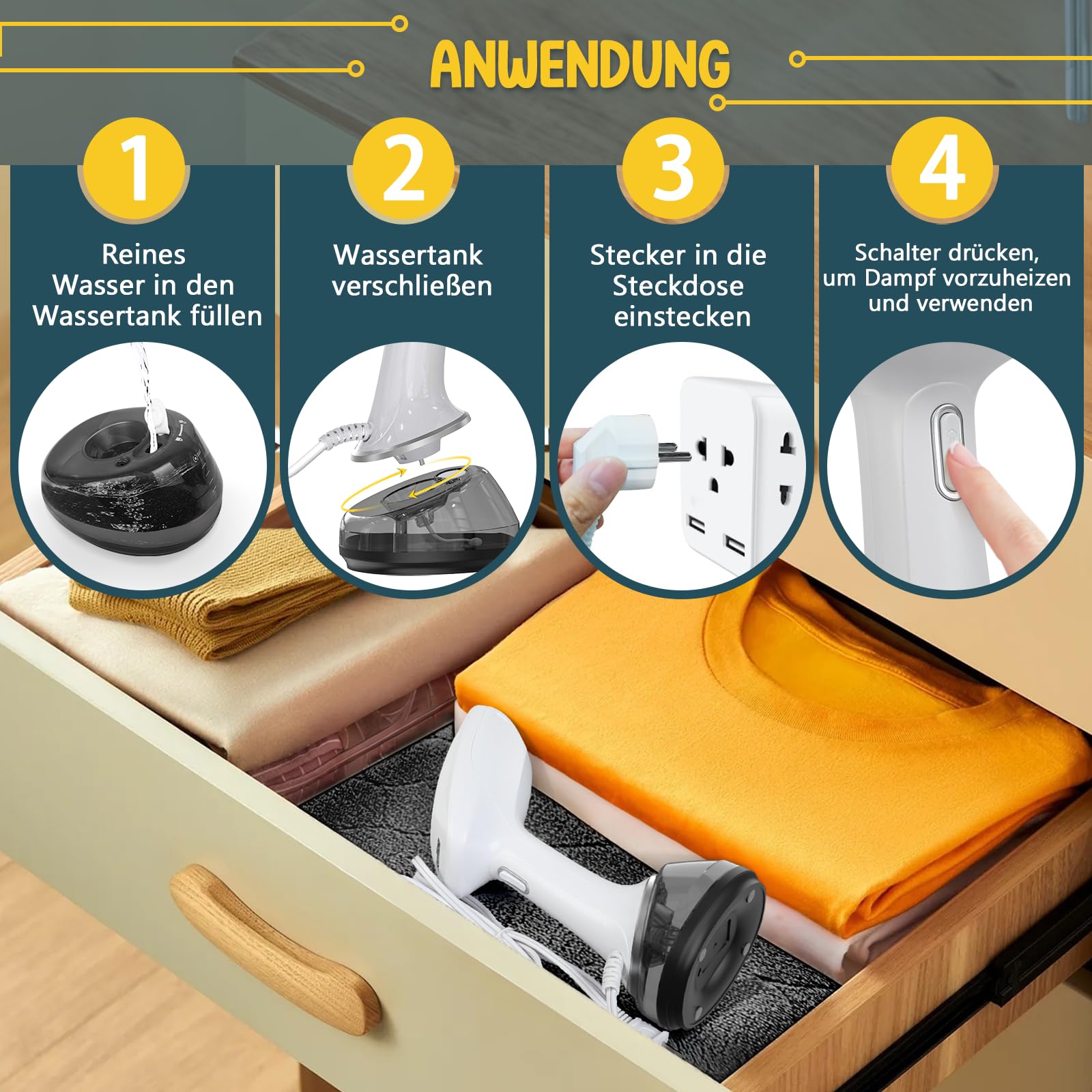 Rolipo Reisebügeleisen 1700W, Steamer Dampfglätter mit 360ml Wassertank, Kompakt für Kleidung, Ideal für Zuhause, Büro, Reise