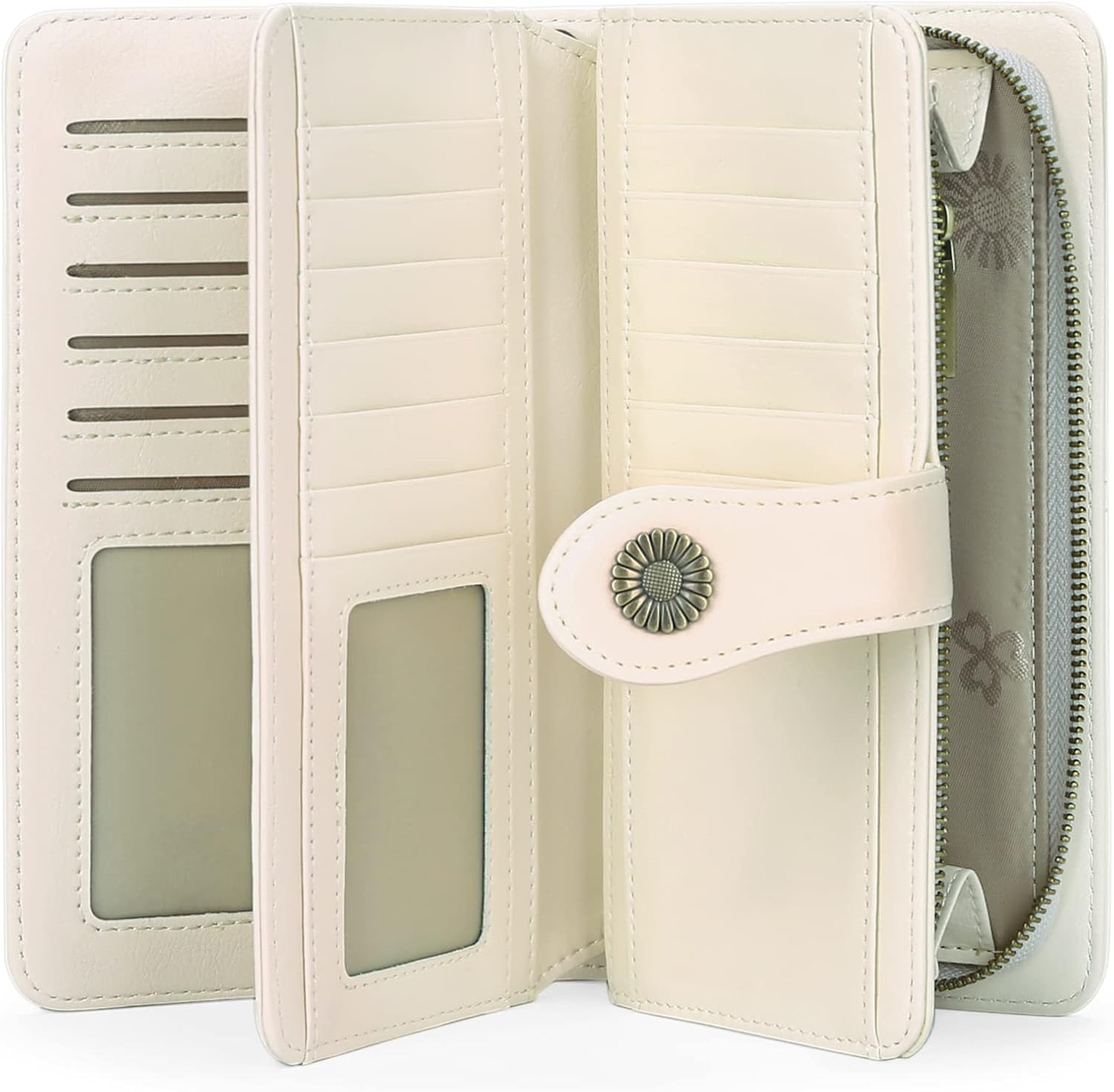 FALAN MULE Women Leather Wallet Large Capacity Bifold RFID Blocking Card Holder with Zipper Coin Pocket AK-Off-white