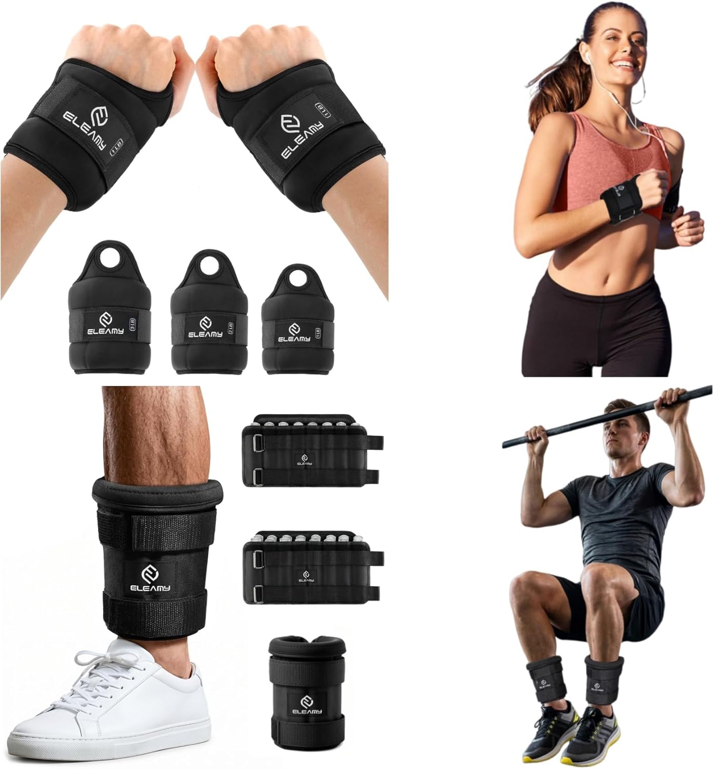 Complete Strength Set – Adjustable Ankle Weights (1-8 lbs Pair) + Wrist Weights with Thumb Hole (6 lbs Pair)