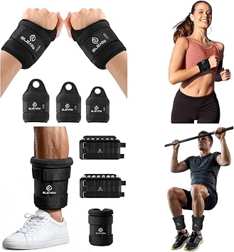 ELEAMY Balanced Strength Set Adjustable Ankle Weights 1-8 lbs Pair + Wrist Weights with Thumb Hole 2 lbs Pair