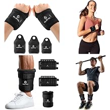 ELEAMY Versatile Training Set Adjustable Ankle Weights 1-8 lbs Pair + Wrist Weights with Thumb Hole 4 lbs Pair