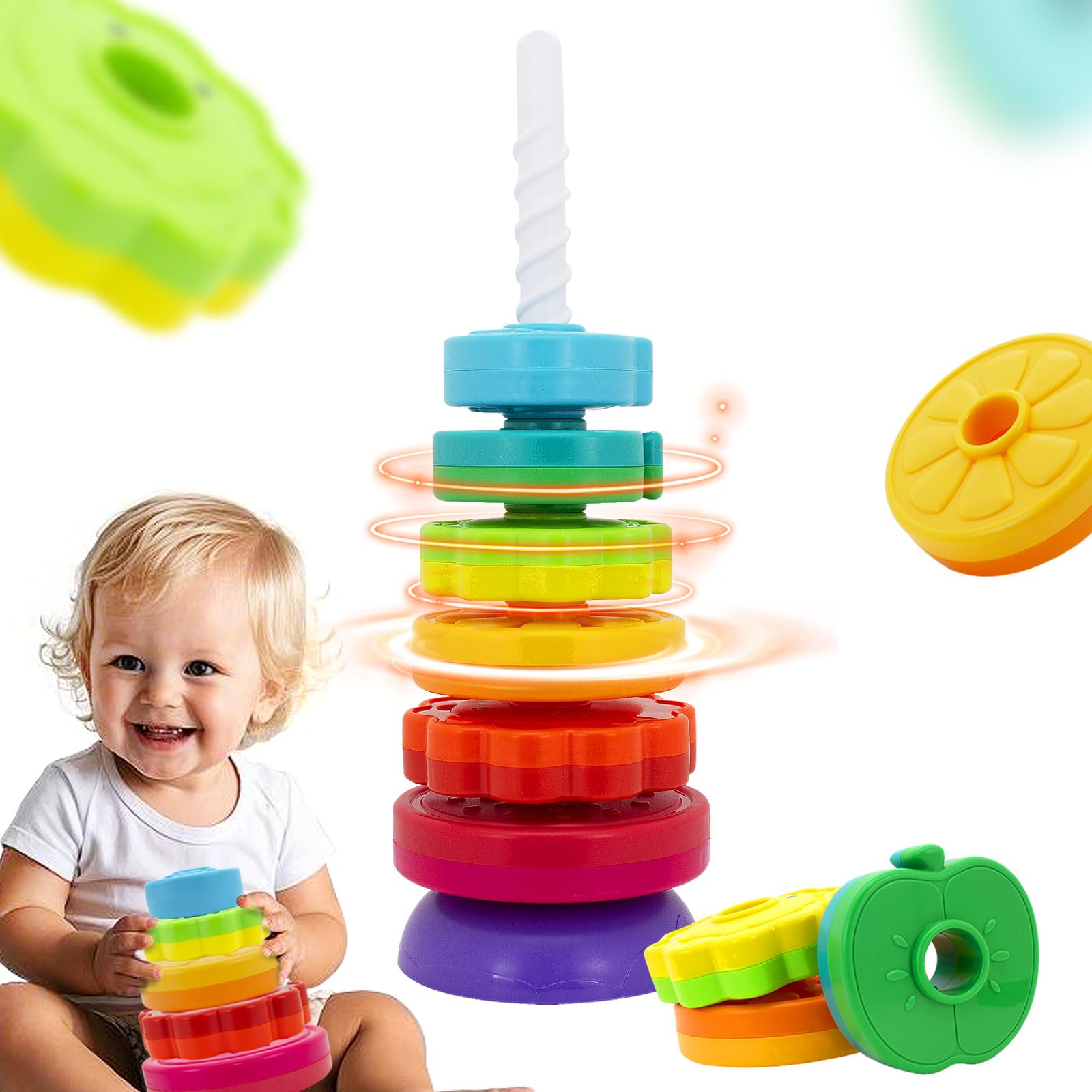 PracticeJQDEN Montessori Toys for 1+ Year Old, Educational Stacking Spinning Baby Toys, Learning Toys Sensory Toys for Toddlers 1-3, Christmas