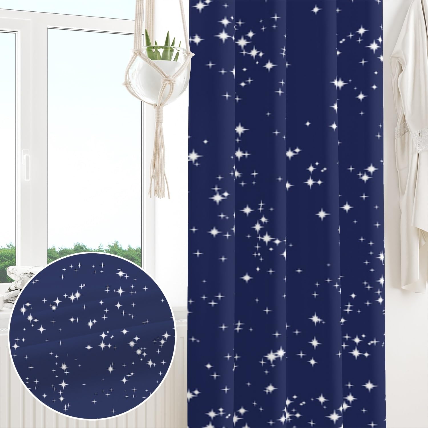 135x245cm Cortina con Ojales para Dormitorio Infantil Estrella Brillante Cielo Azul Lámina de Arte Abstracto Separadores de ambientes Cortinas para Ventanas Sala de Estar,2 Panels