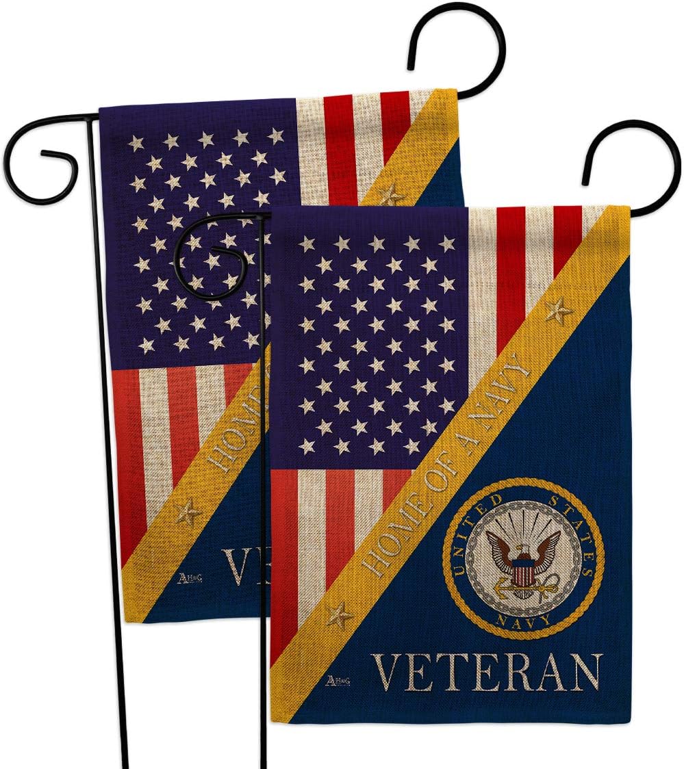 Home of Navy Burlap Garden Flag - 2pcs Pack Armed Forces USN Seabee United State American Military Veteran Retire Official - House Banner Small Yard Gift Double-Sided Made in USA 13 X 18.5