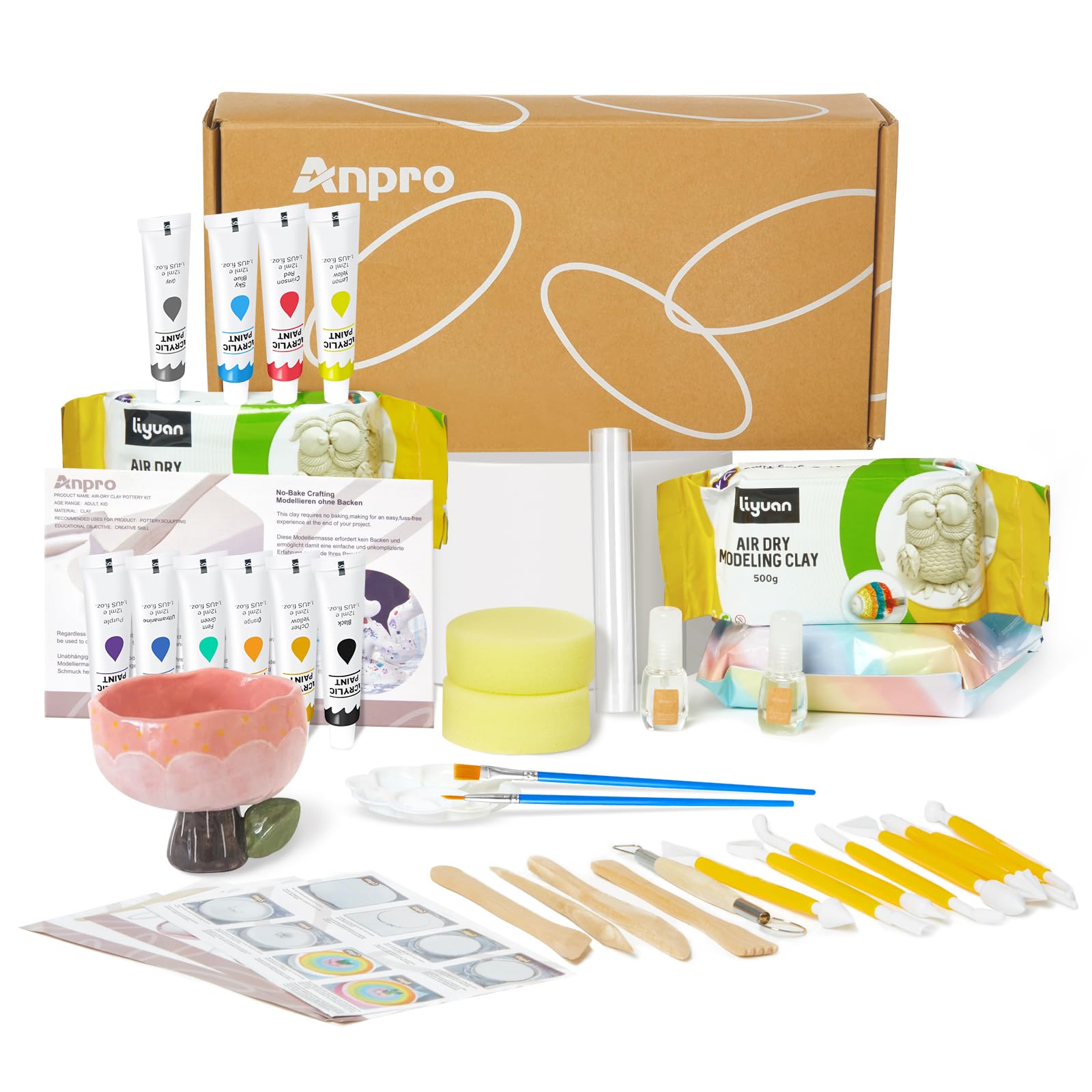 Set Di Ceramica Fai Da Te Per Principianti - 1kg Argilla Essiccata All'Aria Con Strumenti - 3