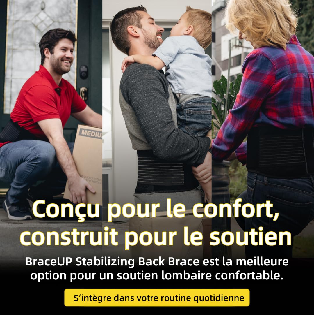 BraceUP Ceinture Lombaire, Ceinture Dorsale Pour Hommes et Femmes - Orthèse Dorsale Légère et Respirante Pour le Soutien du dos et le Soulagement de la Douleur (XXL 110-130 cm)