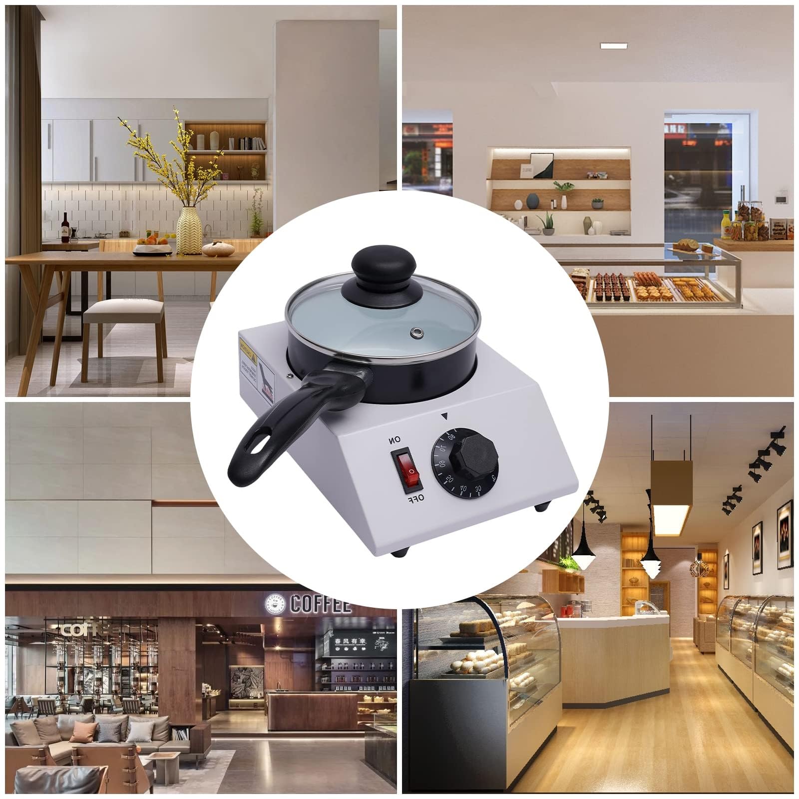 Machine à Tempérer & Fondre le Chocolat 40W, Fondu Électrique de Bureau 30-85°C Marmite Aluminium Anti-adhésive avec Couvercle & Poignée pour Pâtisserie Maison, Café & Traiteur