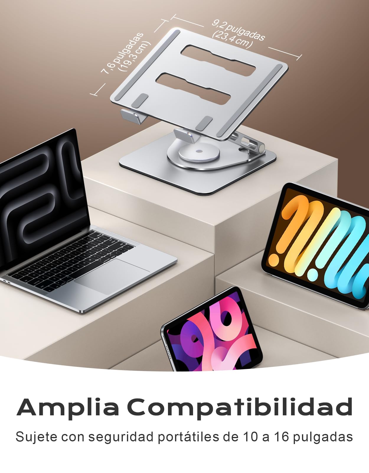 Glangeh Soporte Portatil Mesa 360° Giratorio - Laptop Stand de Doble Varilla Reforzada y Elevador Portátil Ajustable, Diseño Estable para Gaming/Oficina, Compatible con MacBook y Portátiles 10"-16"