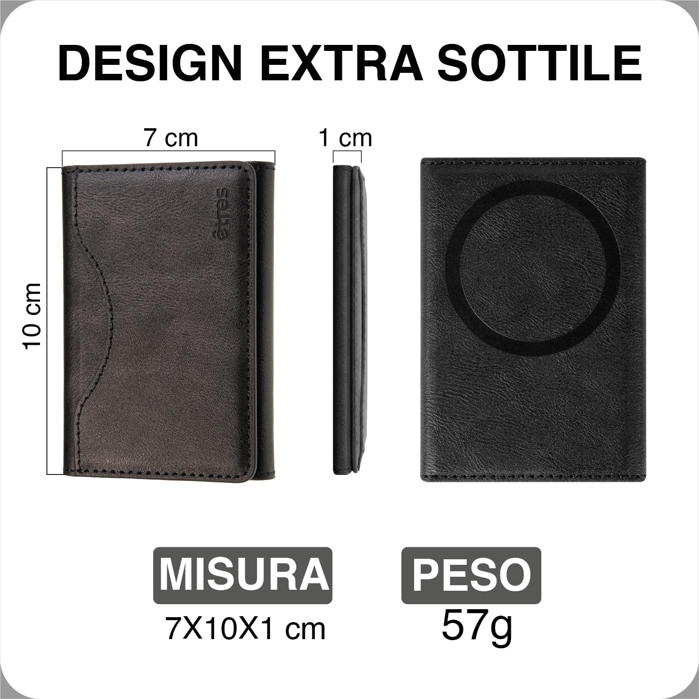 Etres Portafoglio Magsafe, Rfid protezione, o pagamento contact less, Compatibile con MagSafe per iPhone 16/15/14/13/12 Serie, Porta Carte in PU leather, tasca contanti e 6 tasche per le carte (NERO)