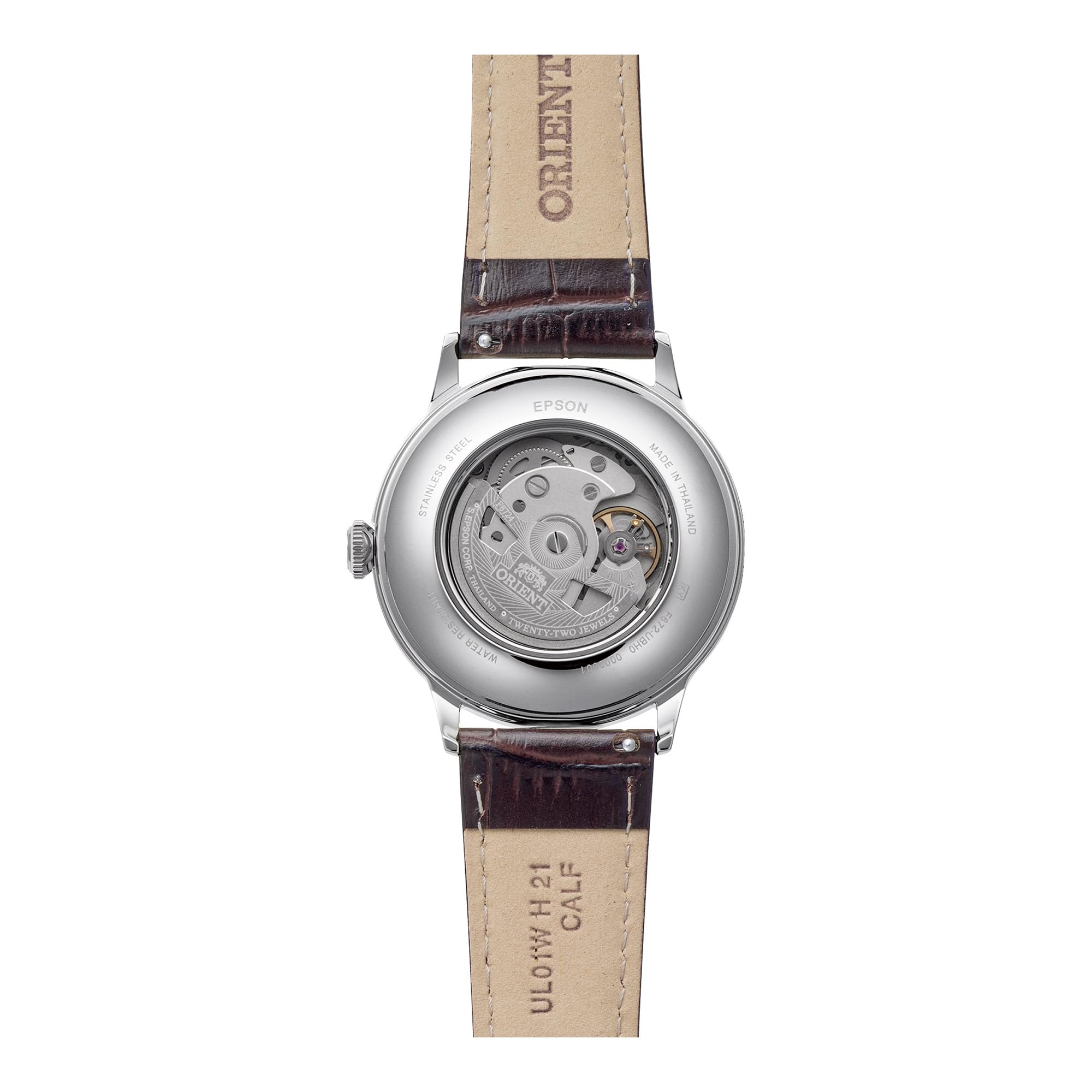 Orient Bambino RA-AC0033Y30B 40,5 mm automatyczny mechaniczny męski zegarek do sukienki - tarcza w kolorze kości słoniowej, koperta ze stali nierdzewnej, brązowy skórzany pasek, wypukły kryształ