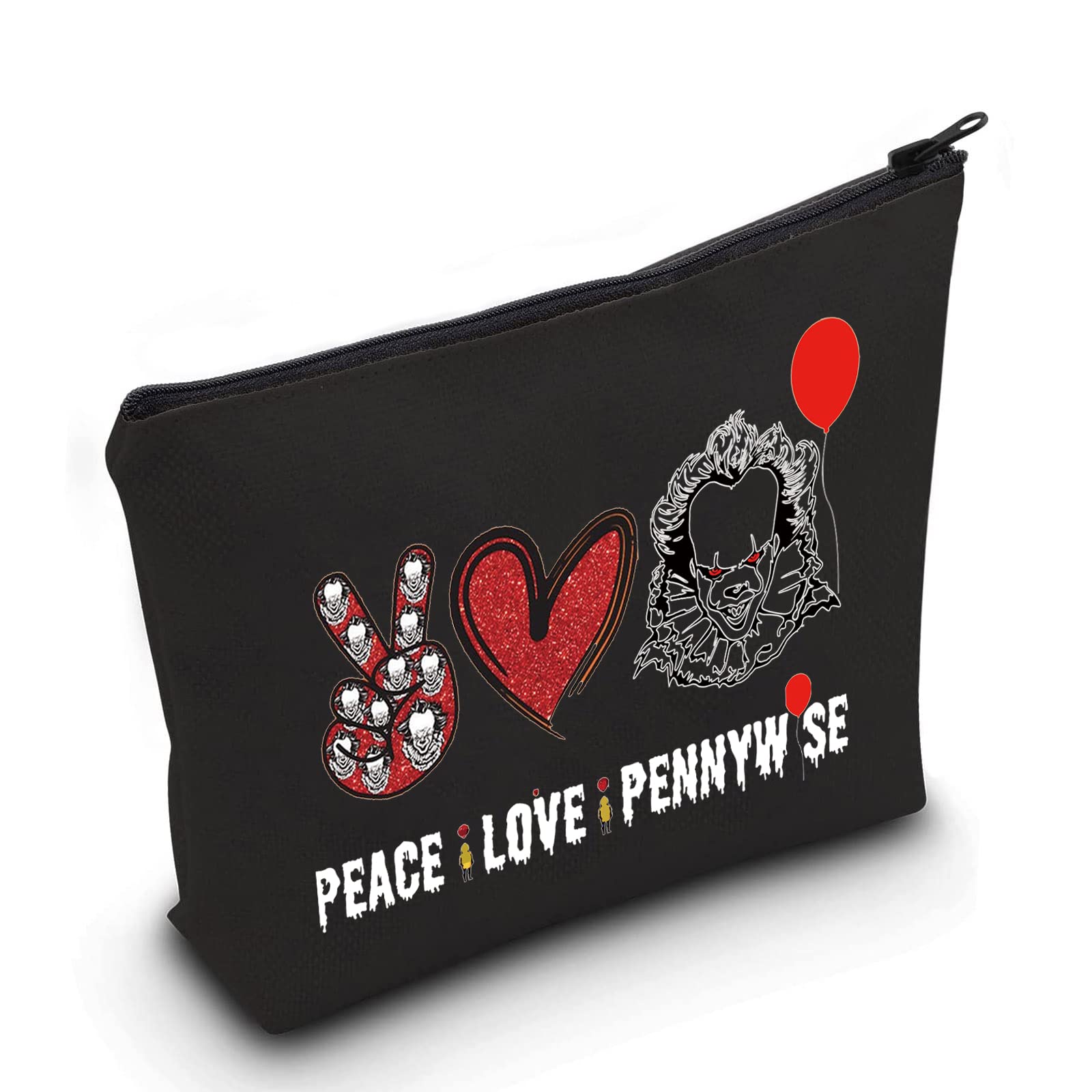 LEVLO Clowns Cosmetic Make Up Bag Movie Fans Gift Peace Love Clowns Makeup Zipper Pouch Bag Horror Movie Gift