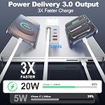 5 en 1 Chargeur rétractable, paquet de 2 40W Plug mural de chargeur téléphonique rétractable 5-Port Charge rapide rétractable USB C Bloc chargeur avec câble intégré, Chargeur mural pliable pour iPhone,Galaxy,iPad,Pixel