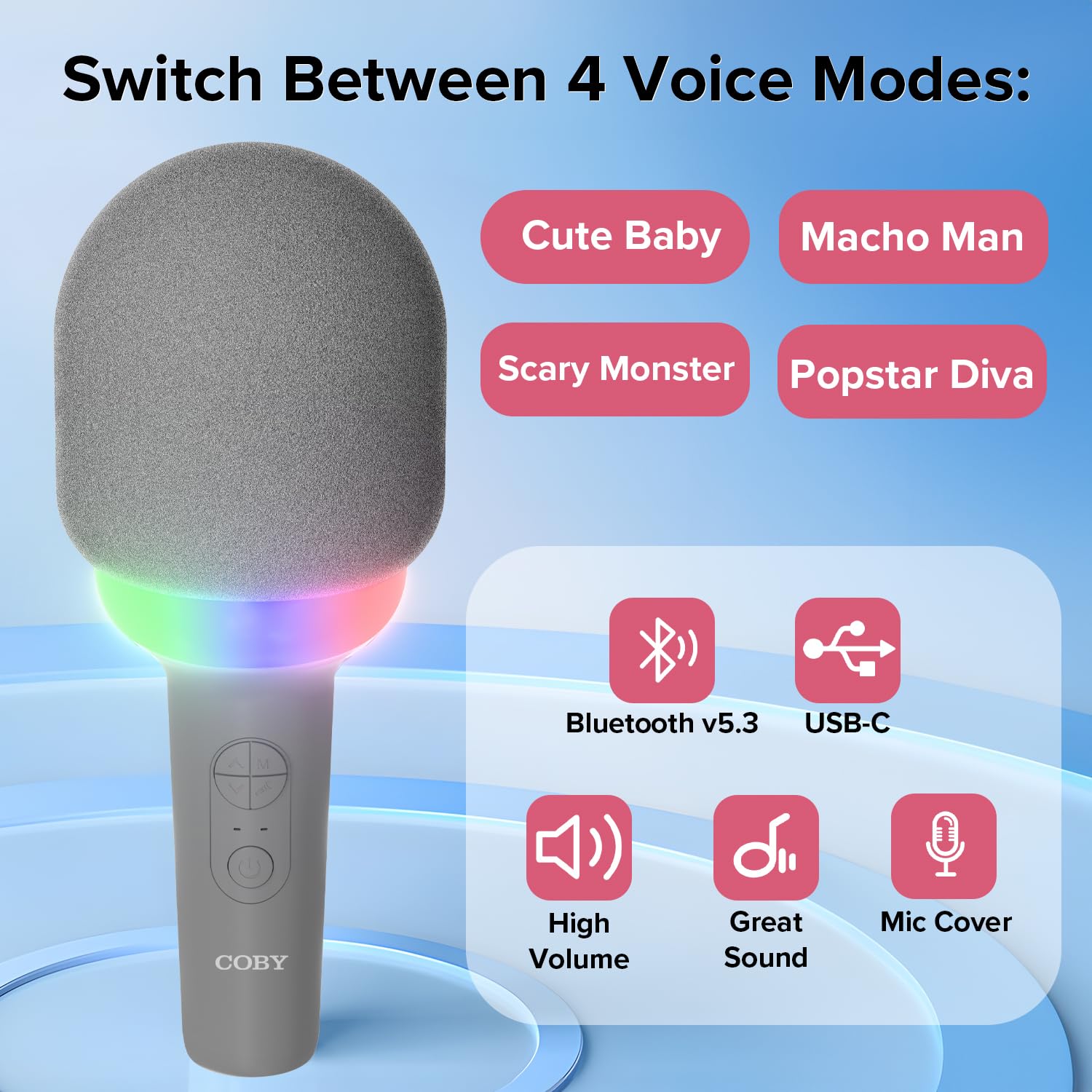 Coby LED Karaoke Microphone 5 Super Fun Light Modes 4