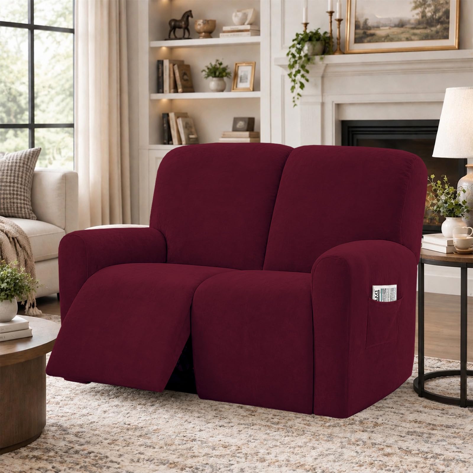 Stretch Velvet Recliner Sofa Cover, 2-Seater Recliner Chair Cover