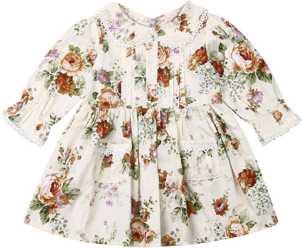 MA&BABY Baby Girl Long Sleeve Floral Romper Ruffles Lace Bell Sleeve Jumpsuit Bodysuit Vintage Outfit Clothes