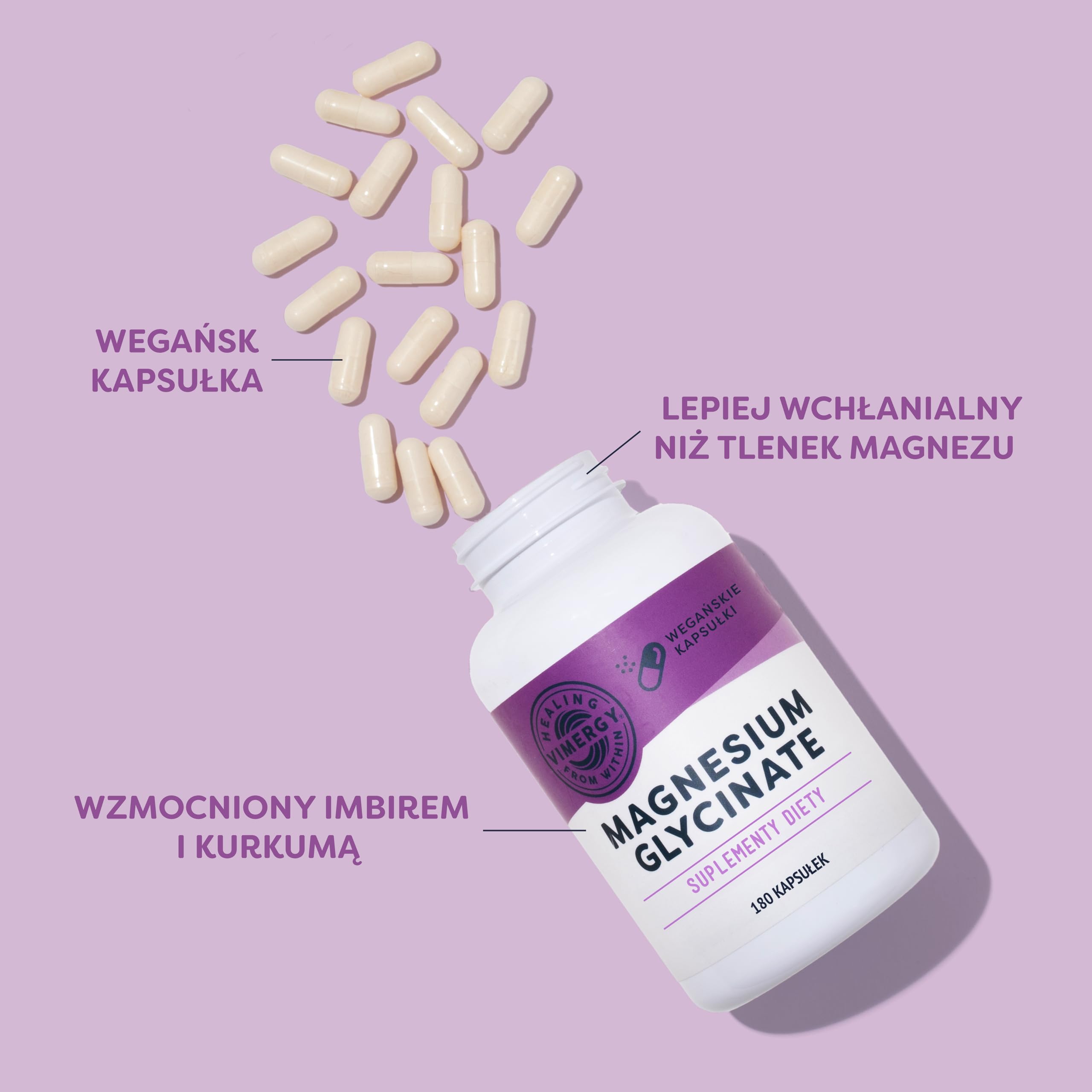 Vimergy Glicynian Magnezu Suplement Mineralny – 90 Porcji – Wspomaga Energię i Zmniejsza Zmęczenie – Suplement Magnezu Przyjazny dla Brzucha – Kurkuma i Imbir – Bezglutenowy, Bez GMO – Keto/Paleo