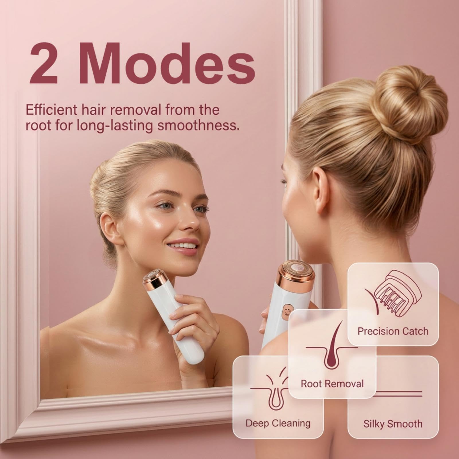 Depiladora Facial Mujer Eléctrica 2 en 1 Recargable con Luz LED, Mini Depiladora Indolora para Rostro, Barbilla y Labio Superior, Diseño Portátil y Preciso para Piel Suave (Blanco)
