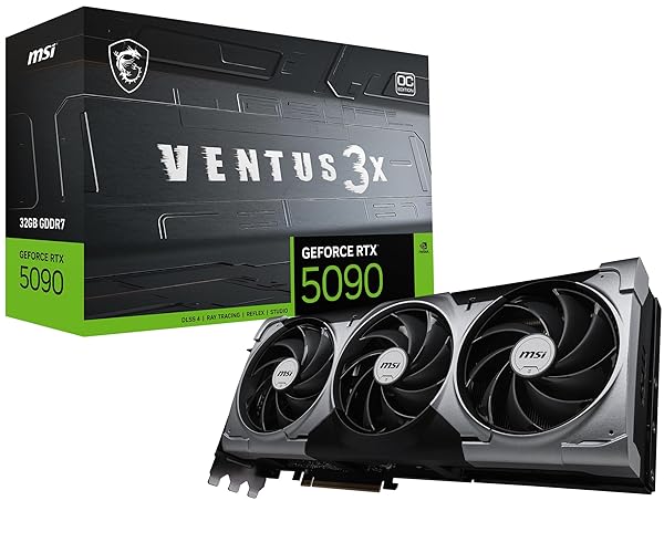 MSI Gaming RTX 5090 32G Ventus 3X OC Graphics Card (32GB GDDR7, 512-bit, Extreme Performance: 2452 MHz, DisplayPort x3 2.1a, HDMI 2.1b, NVIDIA Blackwell Architecture)