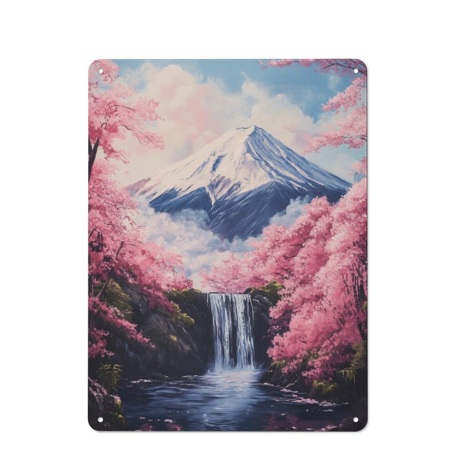 Junmoney Mountain Fuji Waterfall Sakura Industrial-Style Metal Sign 40X30cm For Workshop Wall, For Kitchen, Dining Room And Home Bar Wall Decor